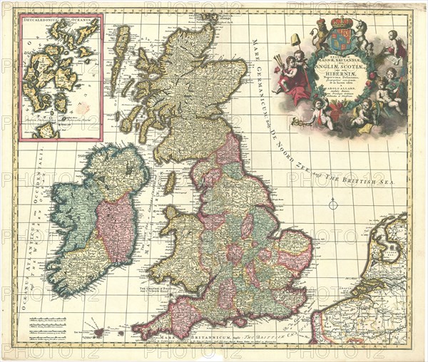 Map, Regnorum Magnae Britanniæ, Carel Allard (1648-1709), Copperplate print