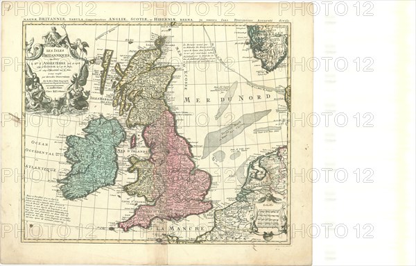 Map, Les isles Britanniques, Guillaume Delisle (1675-1726), Copperplate print