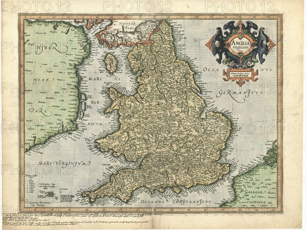 Map, Anglia regnum, Gerard Mercator (1512-1594), Copperplate print