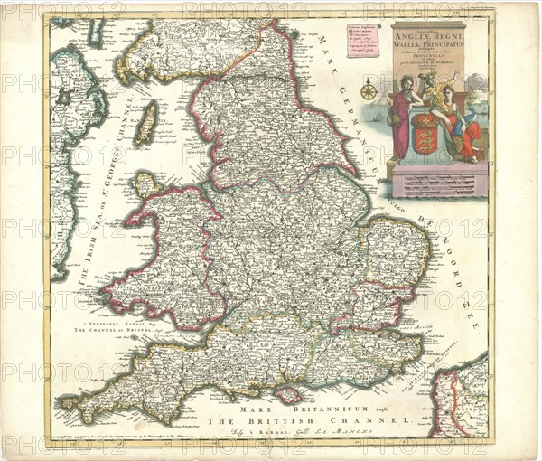 Map, Accuratissima Angliæ Regni et Walliæ principatus descriptio distincté divisa in omnes suas provincias et editia per Cornelium Danckerts Amstelodami, Copperplate print