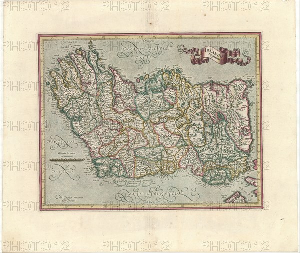 Map, Irlandiæ regnum, Gerard Mercator (1512-1594), Copperplate print