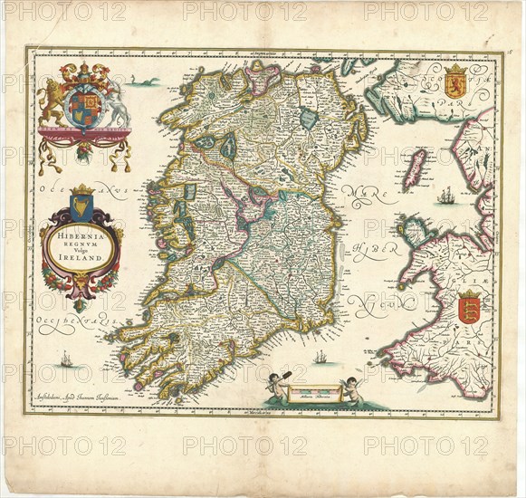 Map, Hibernia Regnvm vulgo Ireland, Copperplate print