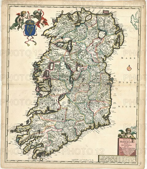 Map, Regnum Hiberniæ, Frederick de Wit (1610-1698), Copperplate print