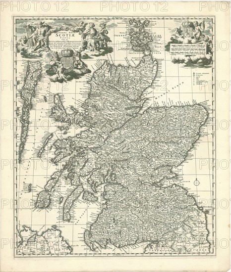 Map, Exactissima Regni Scotiae tabula tam in septentrionalem et meridionalem quam in minores earundem provincias, insulasque ei undique praetensas accurate divisa, Nicolaes Jansz. Visscher (1618-1679), Copperplate print