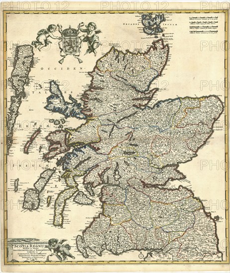 Map, Scotia regnum divisum in partem Septentrionelem et Meridionalem subdivisas in comitatus, vicecomitatus provincias praefecturas dominia et insulas, Frederick de Wit (1610-1698), Copperplate print