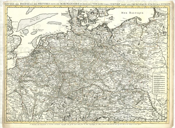 Map, Routes des postes et des voitures pour les marchandises et pour les voyages par l'empire, dans les principaux états de l'Europe, Jan Stemmers (fl. 1695-1734), Copperplate print