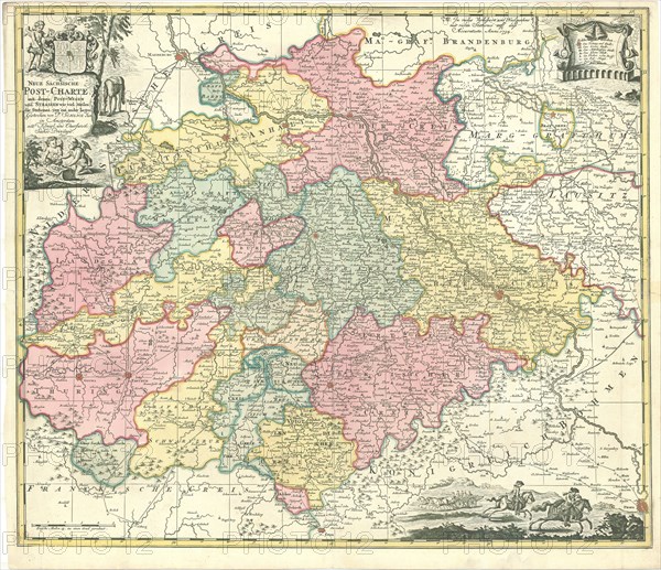 Map, Neue Sächsische Post-Charte, Petrus Schenk (1693-1775), Copperplate print