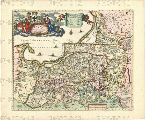 Map, Magnae Prussiae ducatus tabula, Nicolaes Jansz. Visscher (1618-1679), Copperplate print