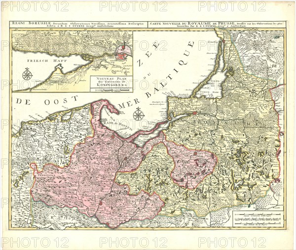 Map, Regni Borussiae secundum observationes novissima, accuratissima descriptio =, Reinier Ottens (1729-1793), Copperplate print
