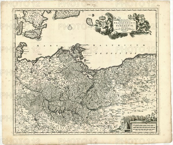 Map, Marchionatus Brandenburgi et ducatus Pomeraniae tabula quae est pars Septentrionalis circuli Saxoniae Superioris, Frederick de Wit (1610-1698), Copperplate print
