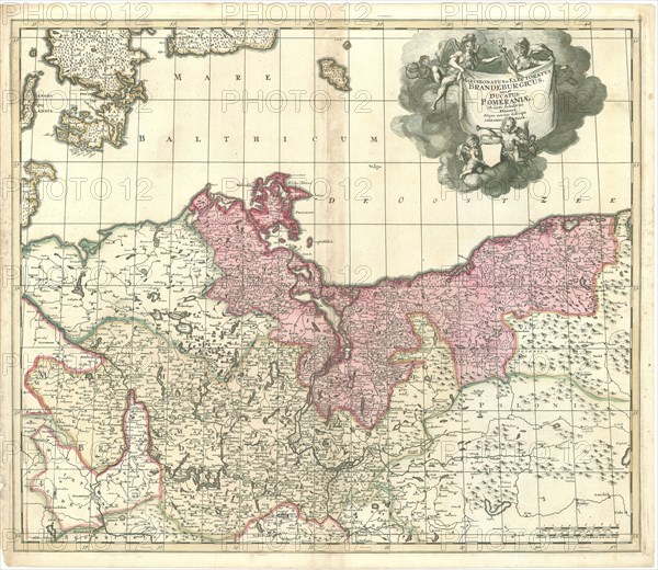 Map, Marchionatus et electoratus Brandeburgicus una et ducatus Pomeraniae; in suas subdivisi ditiones: atque noviter descripti, Gerhard Valk (-1726), Copperplate print