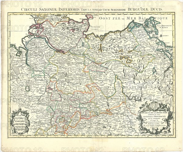 Map, Le cercle de la Basse Saxe subdivisé en tous les estats et principautés qui le composent à l'usage de monseigneur Duc de Borgogne, Hubert Jaillot (1632-1712), Copperplate print