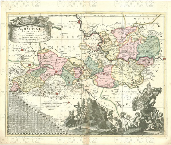 Map, Nova Anhaltini principatus tabula, Johann Tobias Schuchart, Copperplate print