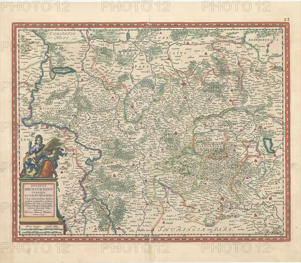 Map, Ducatus Brunsvicensis fereque Lunaeburgensis cum adiacentibus episcopatibus, comitatibus et dominatibus etc: nova et locupletißima descriptio geographica, correcta, innovata, edita, Claes Jansz. Visscher (1586/1587-1652), Copperplate print