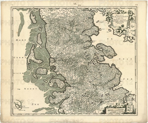 Map, Ducatus Slesvicensis in omnes suas praefecturas circulos et provincias distinté divisus, Frederick de Wit (1610-1698), Copperplate print