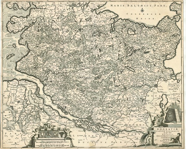 Map, Holsatiae tabula generalis, Frederick de Wit (1610-1698), Copperplate print