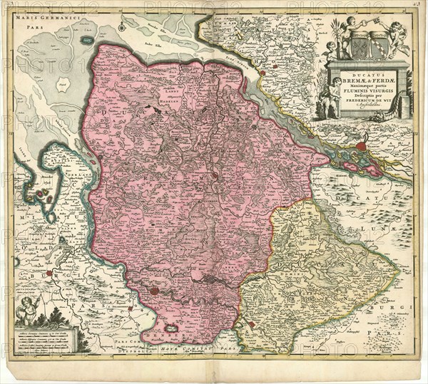 Map, Ducatus Bremae & Ferdae maximaque partis fluminis Visurgis descriptio, Frederick de Wit (1610-1698), Copperplate print