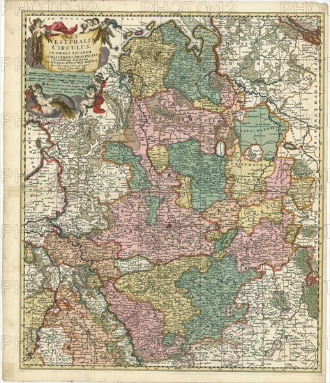 Map, S. R. I. Westphaliae circulus in omnes ejusdem subjacentes provincias exactissimè distinctus, Nicolaes Jansz. Visscher (1618-1679), Copperplate print