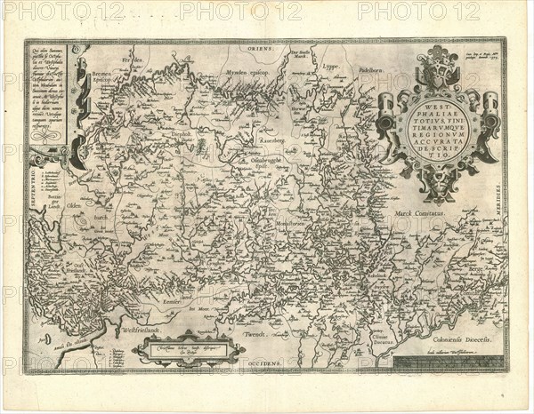 Map, Westphaliae totivs, finitimarvmqve regionvm accvrata descriptio, Christiaen Sgrooten (c. 1532-1608), Copperplate print