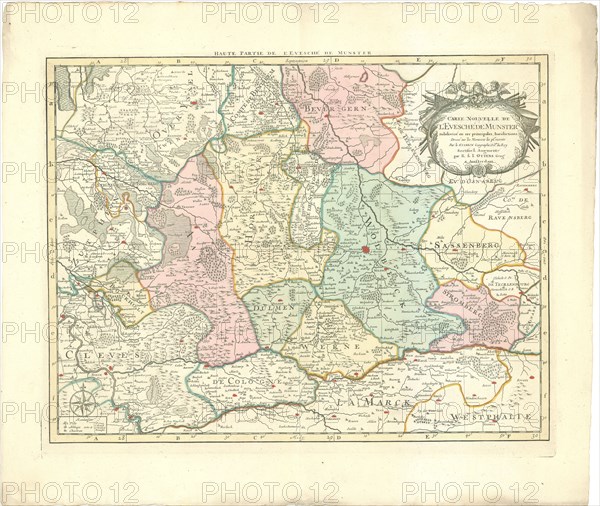 Map, Carte nouvelle de l'evesché de Munster subdivisé en ses principales iuridictions, Guillaume Sanson (1633-1703), Copperplate print