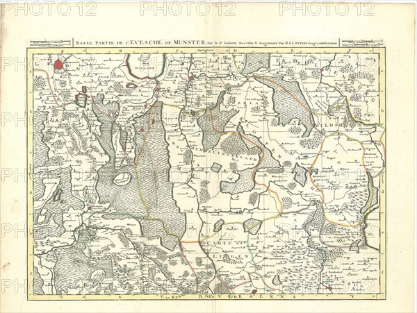 Map, Basse partie de l'evesché de Munster, Guillaume Sanson (1633-1703), Copperplate print