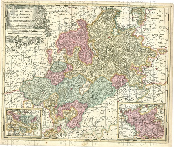 Map, Hassia lantgraviatus tam Superior Casselanensis quam Inferior Darmstadina quibus includuntur et circujacent ducatus Anderlahn comitatus Rheinfelt Homburg Waldeck Solms Sigen Dillenburg Witgenstein Hatzfelt et abbatia Hirschfelt, Gerhard Valk (-1726), Copperplate print