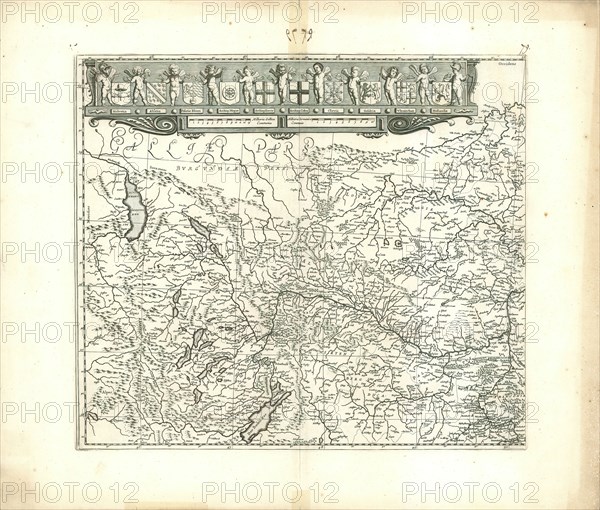 Map, Rhenus Fluviorum Europae celeberrimus cum Mosa Mosella, et reliquis in illum de exonerantibus fluminibus, Copperplate print