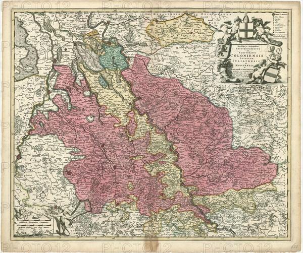 Map, Novissima et accuratissima archiepiscopatus et electoratus Coloniensis ducatuum Iuliacensis et Montensis et Meursiae comitatus tabula, Frederick de Wit (1610-1698), Copperplate print