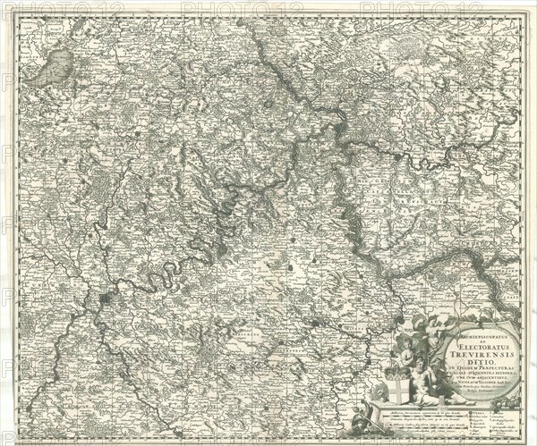 Map, Archiepiscopatus ac electoratus Trevirensis ditio, in ejusdem praefecturas et alias subjacentes ditiones, una cum adjacentibus, Nicolaes Jansz. Visscher (1618-1679), Copperplate print