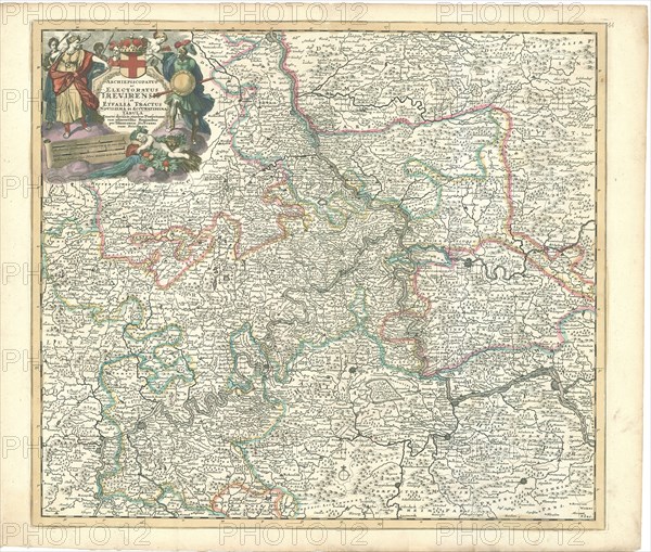 Map, Archiepiscopatus ac Electoratus Trevirensis et Eyfalia, Tractus Novissima et Accuratissima Tabula, Theodorus Danckerts (1663-1727), Copperplate print