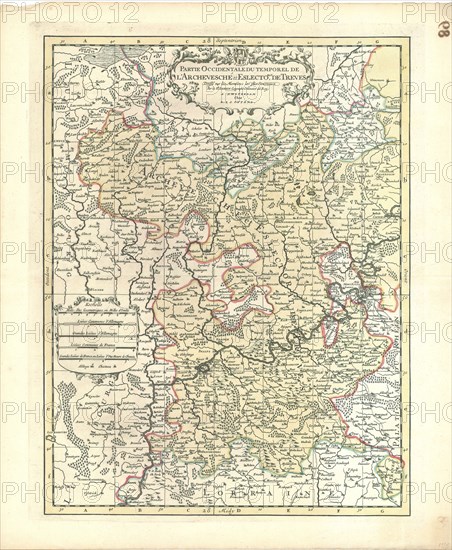 Map, Partie occidentale du temporel de l'archevesché et eslectorat, de Treves, Guillaume Sanson (1633-1703), Copperplate print