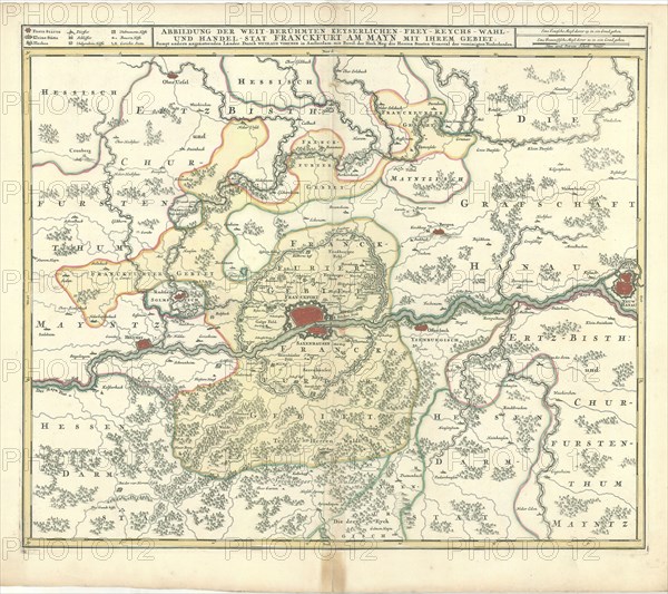 Map, Abbildung Der Welt-Berühmten Keyserlichen Frey-, Reychs-, Wahl- Und Handel-Stat Franckfurt Am Mayn Mit Ihrem Gebiet, Nicolaes Jansz. Visscher (1618-1679), Copperplate print