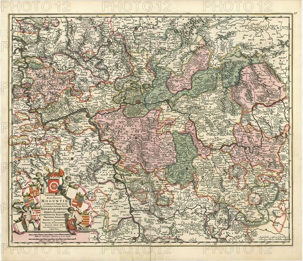 Map, Archiepiscopatus et electoratus Moguntini et adjacentium regionum, ut Landgraviatuum Hasso Darmstadiensis et Rhenofeldensis, Comitatuum Hanoviensis, Verthaemi Erpachii Reineci et Isemburgi et Territori Francofurtensis accurata tabula, Frederick de Wit (1610-1698), Copperplate print