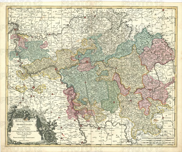 Map, Moguntinorum tam archiepiscopatus, quam electoratus reliquaeque regiones Lantgraviatuum, comitatuum &c. Quibus illi, quaeque illas circum, et interiacent, Gerhard Valk (-1726), Copperplate print