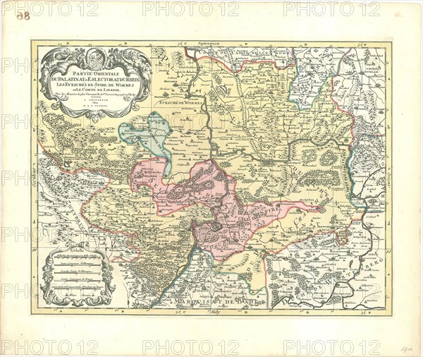Map, Partie orientale du palatinat et eslectorat du Rhein les eveschés de Spire, de Worms et le comté de Linange, Nicolas Sanson (1600-1667), Copperplate print