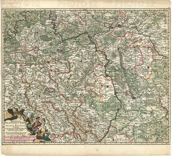 Map, Exactissima Palatinatus Rheni ac Ducatus Bipontini tabula, qua tam omnes eorundem Balliviatus subjacentes, ..., Nicolaes Jansz. Visscher (1618-1679), Copperplate print
