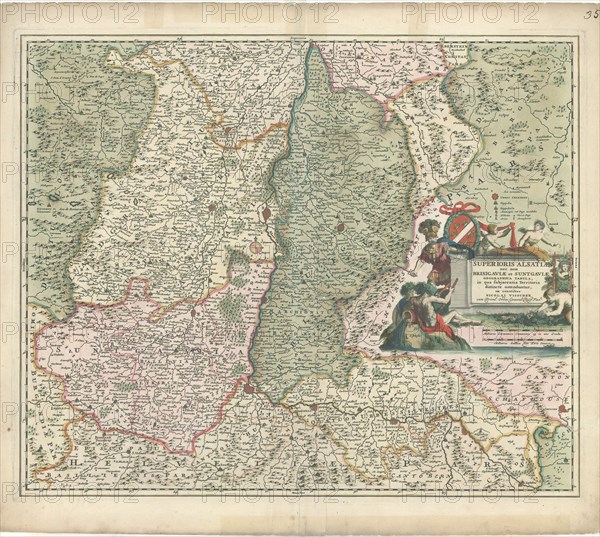 Map, Superioris Alsatiae nec non Brisigaviae et Suntgaviae geographica tabula, Nicolaes Jansz Visscher (1618-1679), Copperplate print