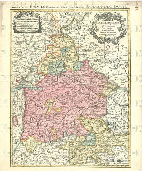 Map, Le cercle de Baviere divisé en tous les estats qui le composent, Hubert Jaillot (1632-1712), Copperplate print