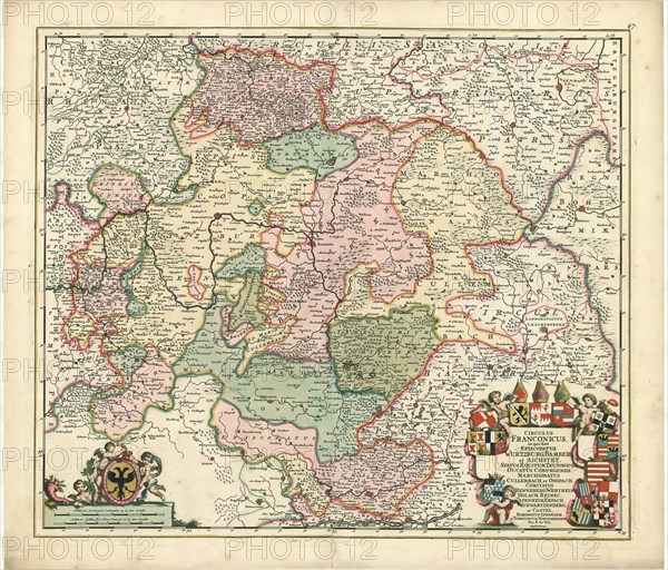 Map, Circulus Franconicus, Frederick de Wit (1610-1698), Copperplate print