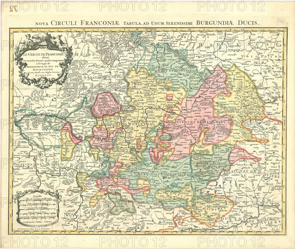 Map, Le cercle de Franconie, Hubert Jaillot (1632-1712), Copperplate print