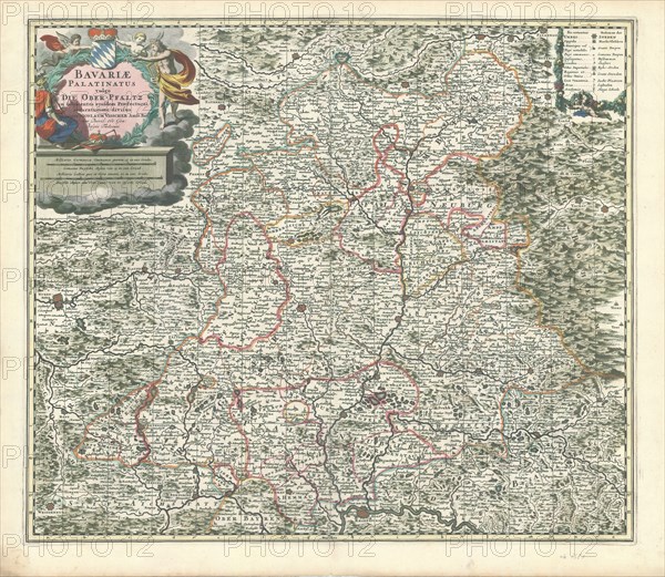 Map, Bavariae Palatinatus vulgo Die Ober-Pfaltz in subjacentes ejusdem praefecturas accuratissime divisus, Nicolaes Jansz. Visscher (1618-1679), Copperplate print