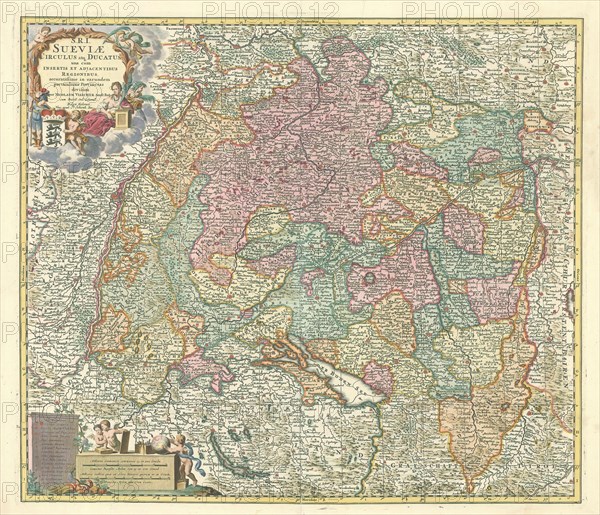 Map, S. R. I. Sueviæ circulus atque ducatus una cum insertis et adjacentibus regionibus accuratissime in earundem particulares provincias divisum, Nicolaes Jansz. Visscher (1618-1679), Copperplate print