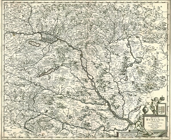 Map, Regnum Hungaria in omnes suos comitatus accurate divisum et editum, Frederick de Wit (1610-1698), Copperplate print