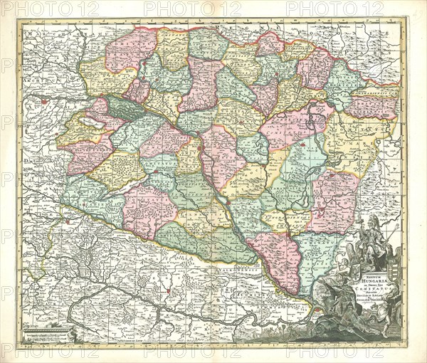 Map, Regnum Hungariae in omnes suos comitatus, Nicolaes Jansz. Visscher (1618-1679), Copperplate print