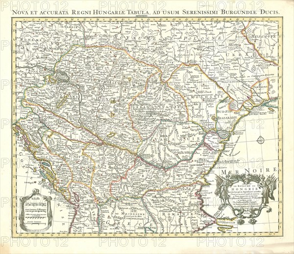 Map, Le Royaume de Hongrie et des pays qui en dependoient autrefois, Guillaume Delisle (1675-1726), Copperplate print