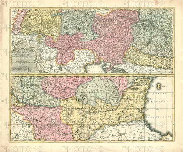 Map, Fluminum princeps Danubius, Gerhard Valk (-1726), Copperplate print