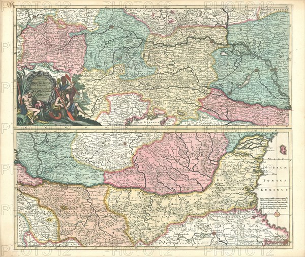 Map, Exactissima totius Danubii fluvii tabula et minores in eum influentes fluvii, cum omnibus adjacentibus regionibus, Theodorus Danckerts (1663-1727), Copperplate print