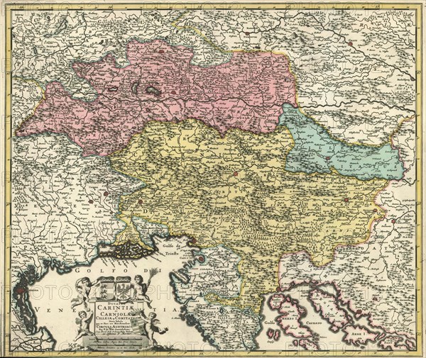 Map, Ducatus Carintiae et Carniolae Cilleiaeque comitatus nova tabula, Frederick de Wit (1610-1698), Copperplate print