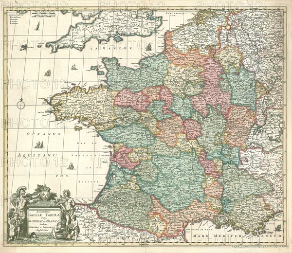 Map, Accuratissima Galliae tabula vulgo Royaume de France, Gerrit van Schagen (1677-1690 fl.), Copperplate print
