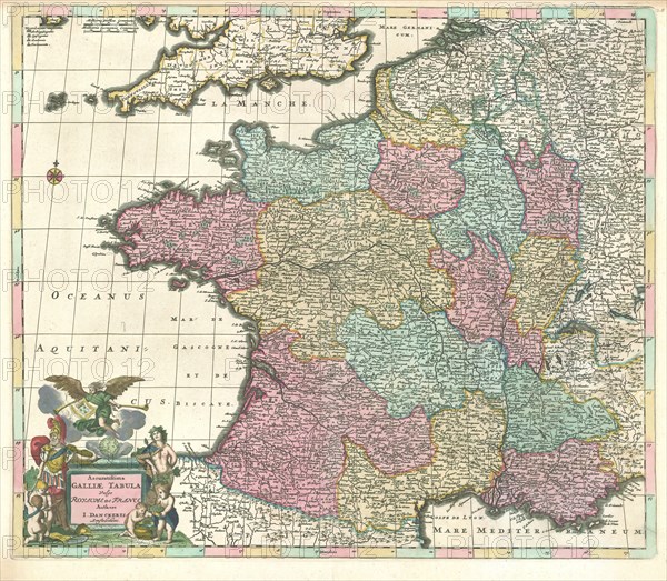 Map, Accuratissima Galliae tabula vulgo Royaume de France, Justus Danckerts (1635-1701), Copperplate print